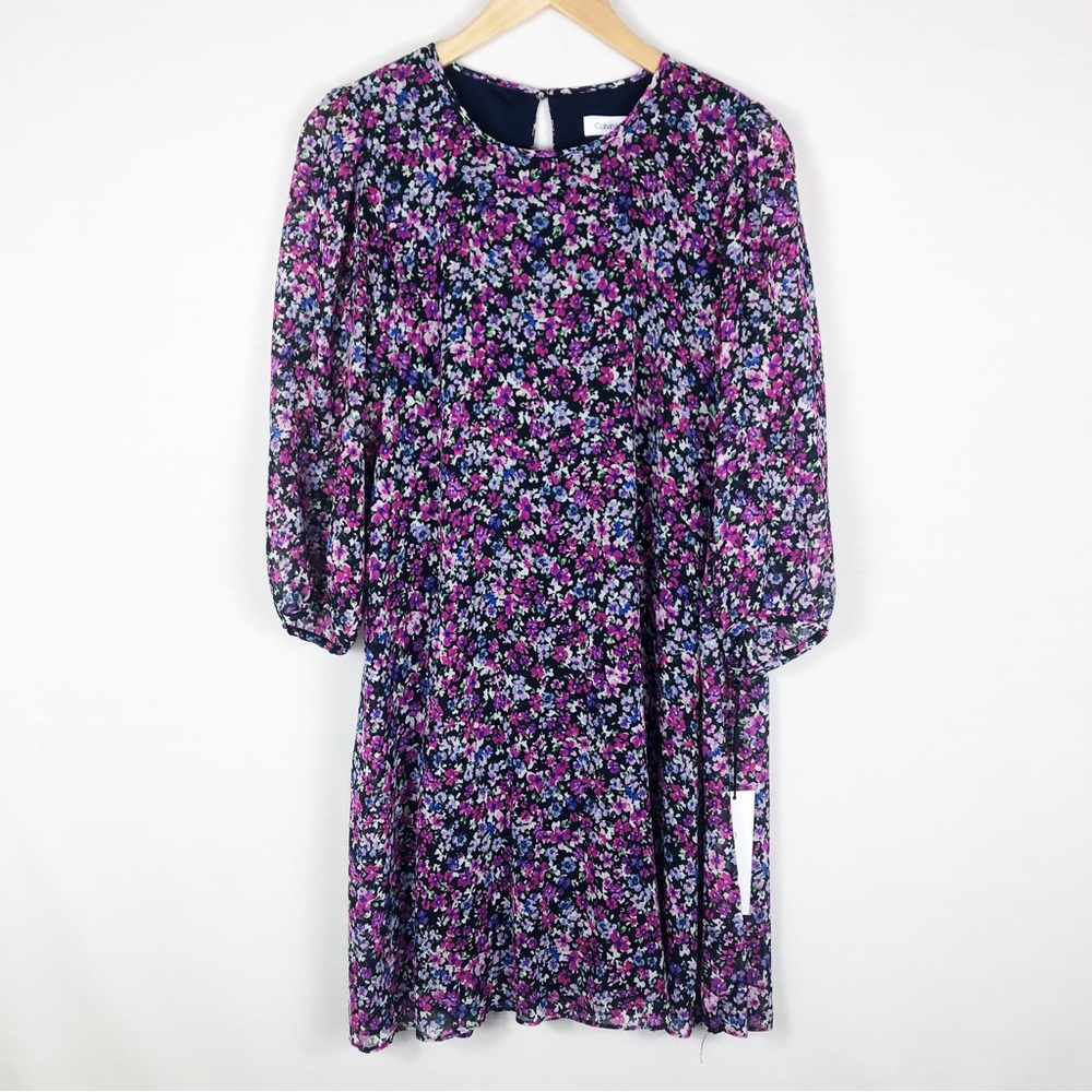 NWT Calvin Klein Floral Shift Dress | Blue Pink Purple | Size 6